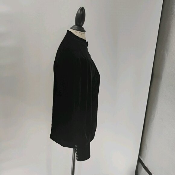 go silk velvet long sleeve black black button down ruffle collar washable silk - Picture 12 of 14